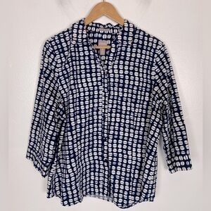 Chico's Wrinkle Resistant 3/4 Sleeves Button Down Sz 3 US XL Abstract Polka Dot